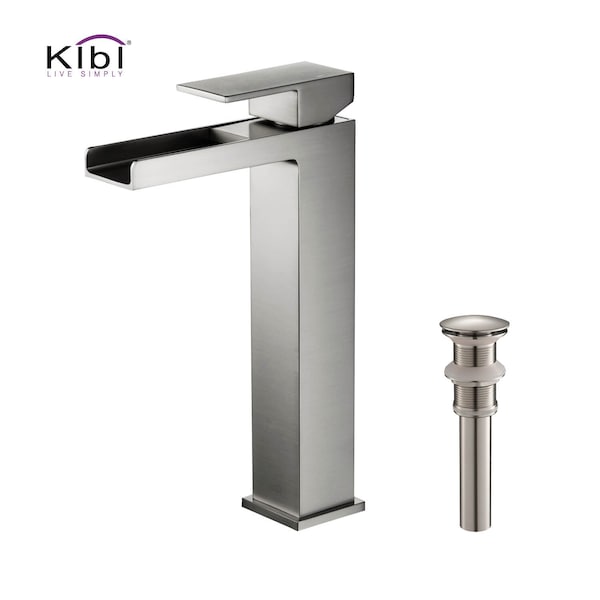 Kibi Waterfall Single Handle Bathroom Vessel Sink Faucet with Pop Up Drain C-KBF1005BN-KPW101BN - main